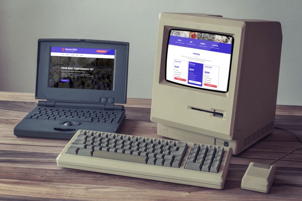 Retro computers showing two versions of a theme in Event Engine